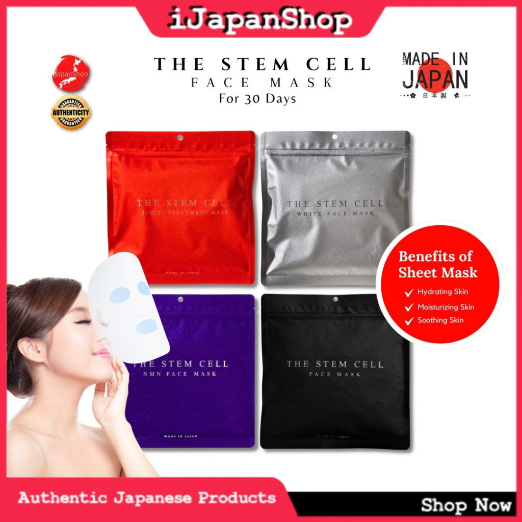 The Stem Cell Facial Mask 30 Sheets Whitening Moisturizing Anti-Aging Face Mask Made in Japan